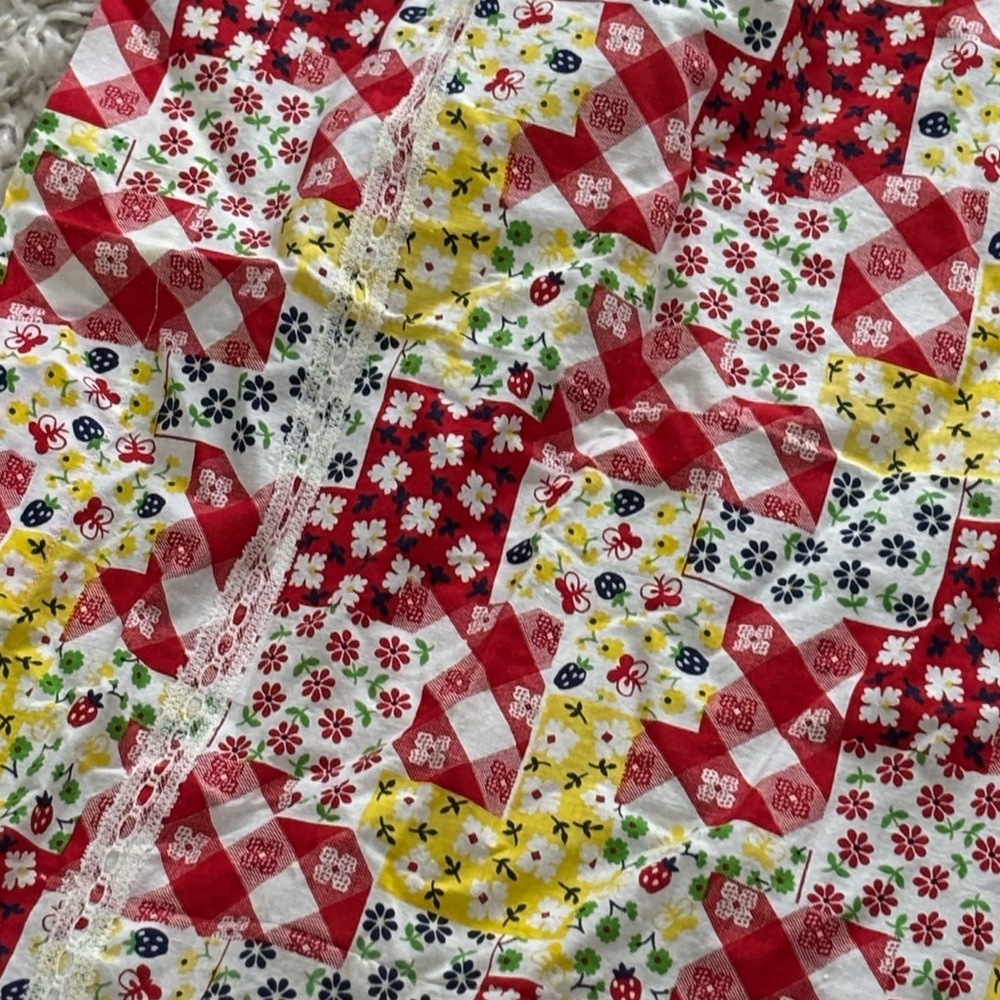 Vintage Handmade doll blanket 33” by 37” red